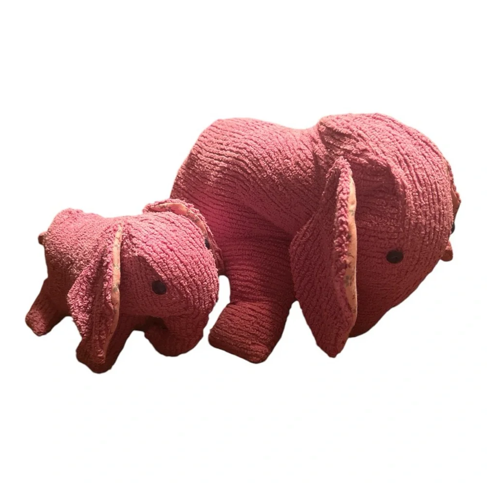 Chenille Purple Elephant Momma & Baby Plush Animal Handmade Set